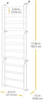 Whitmor 36 Pair Over The Door Shoe Organizer, 12 Tier Hanging Shoe Organizer, Heavy Duty Metal Shoe Holder, Hanging Shoe Rack for Closet Organizer & Storage, 72" L x 22.5" W x 7.5" H, White - Image 3
