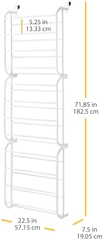 Whitmor 36 Pair Over The Door Shoe Organizer, 12 Tier Hanging Shoe Organizer, Heavy Duty Metal Shoe Holder, Hanging Shoe Rack for Closet Organizer & Storage, 72" L x 22.5" W x 7.5" H, White - Image 3