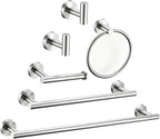 6 Pieces Brushed Nickel Bathroom Hardware Accessories Set Hand Towel Ring 16&23.6 inch Round Towel Bar Silver Toilet Paper Holder Towel Hooks 2 Pieces SUS 304 Stainless Steel,Heavy Duty,Wall Mounted by Meetuniquestylesandneeds