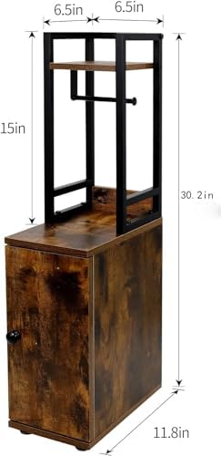 SUNTAGE Small Narrow Bathroom Storage Cabinet w/Toilet Paper Roll Holder, Slim Toilet Paper Storage for Bathroom, Brown - Image 5