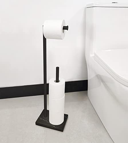 Gzila Free Standing Toilet Paper Holder Stand with Reserve, Heavy Weighted Marble Design Base SUS304 Stainless Steel… (Black) - Image 3