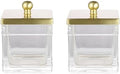 Glass Cotton Jar Holder 2 Pack– Brushed Gold Lid, Elegant Bathroom Storage Canister for Qtips, Cotton Balls, Floss, Makeup Organizer, Vanity & Bathroom Organization by IndecorHome