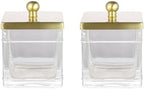 Glass Cotton Jar Holder 2 Pack– Brushed Gold Lid, Elegant Bathroom Storage Canister for Qtips, Cotton Balls, Floss, Makeup Organizer, Vanity & Bathroom Organization by IndecorHome