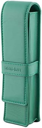 DiLoro Leather Double Pen Case Pencil Pouch Holder for Two Fountain Ballpoint Rollerball Pens and Pencils (Light Green) - Image 2
