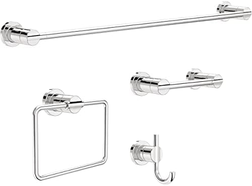 Delta 4-Piece Polished Chrome Bathroom Set Towel Rack, Ring, Toilet Paper Holder, Hook | Nicoli Bath Accessories by Unknown