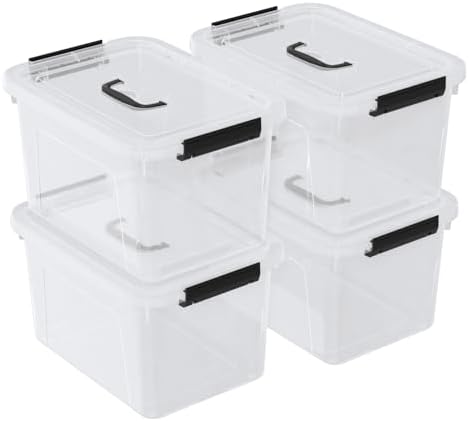 Quickquick 12 Quart Clear Plastic Latching Storage Bin with Handle, 4 Packs by Unknown