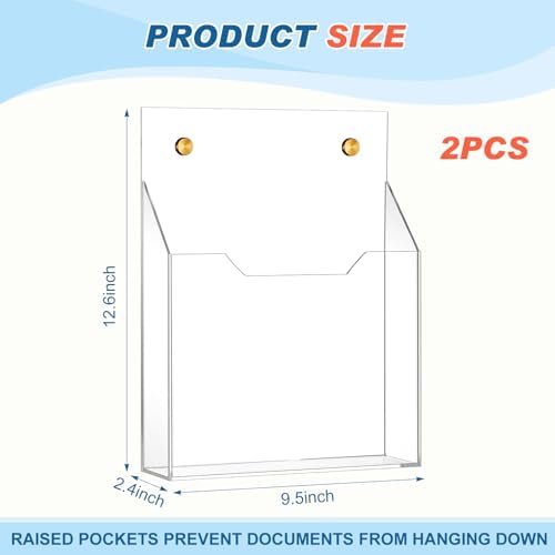 Feifeiya 2 Pcs Clear Acrylic File Holder Wall Mount, 12.6"x9.5"x2.4" - Image 2