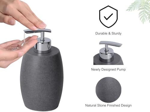 Clasin Home Grey Bathroom Accessories Set 3 PC, Resin Sandstone Look Soap Dispenser, Toothbrush Cup, Soap Dish, Bathroom Soap Dispenser Set for Home Decor and Kitchen - Image 5