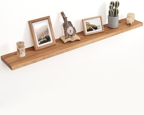 Floating Shelves for Wall Decor, 8" Deep Rustic Solid Elm Wood Floating Shelves Wall Mounted, Wall Shelves with Invisible Bracket for Living Room Bathroom Bedroom Kitchen, 55 Inch Set of 1, Natural by FLYJOE