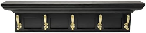 EXCELLO GLOBAL PRODUCTS Black 34" Coat Rack with 5 Gold Hooks: Ready to Hang Entryway Coatrack for Organization of Jackets, Hats, Scarves, Keys & Purses (Black) by ExcelloGlobalProducts