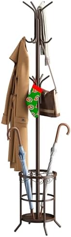 Coat Rack Freestanding with Umbrella Stand Coat Rack Stand with 12 Hooks Metal Coat Tree Coat and Hat Hanger Jacket Entryway(Brown) by FILWH