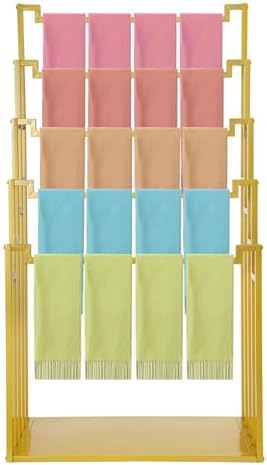 5-Tier Floor Standing Scarf Display Stand, Metal Freestanding Scarf Rack, Towel Hijab Pants Belts Ties Hanging Rack Holder Organizer for Commercial Clothing Retail Store, Gold by AGULIUM
