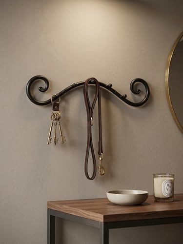 Farmhouse Wrought Iron Wall Mounted Key Holder – Handcrafted Swirl Decorative Design | Heavy Duty 5 Hook Entryway Organizer Rack for Keys, Coats, Hats, Bags & Dog Leash (Swirly Black) - Image 3