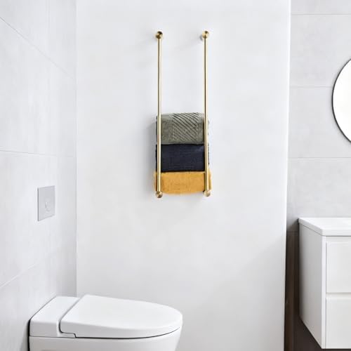 Towel Racks for Bathroom, NEWRAIN Wall Mounted Stainless Steel Organizer, Brushed Gold Rolled Towel Storage Wall-Mounted Bath Towel Holder for Folded Large Towel Washcloths - Image 2