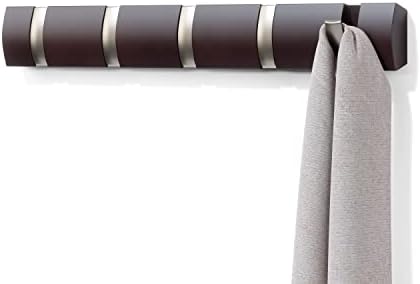 Umbra Flip Coat Rack, Wall Mounted 5-Hook Space Saving, Espresso/Nickel by Umbra