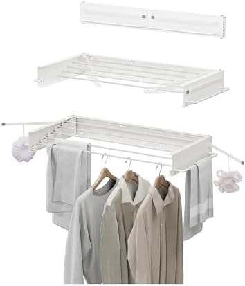 JOOM Wall Mounted Clothes Drying Rack,31.5 Inch Foldable Rack,White,Poles by JOOM