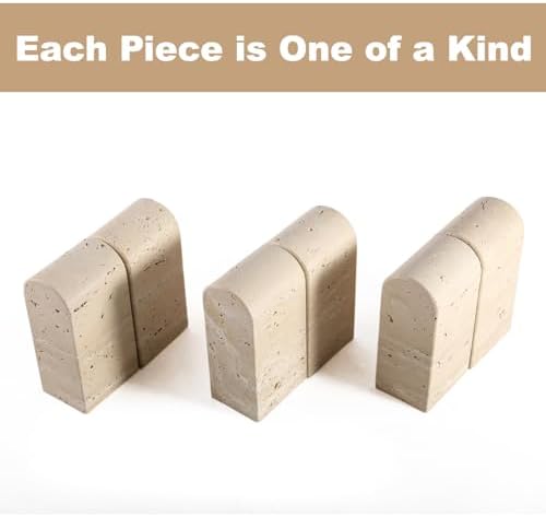 Koville Italian Travertine Bookends for Shelves, Decorative Book Ends, 7lbs Heavy-Duty Marble Book Holders, Bookshelf Apartment Decor for Normal Books/CD/Video Games(Travertino Romano) - Image 4