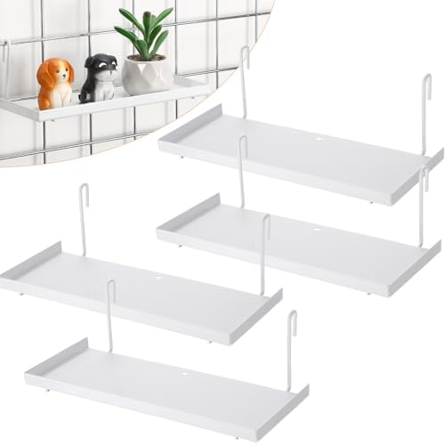 Yaocom 4 Pcs Gridwall Shelf Hooks Rack and Hanging Shelf for Wire Grid Panel Grid Panel Accessories Metal wall Shelves for Home Garage Retail (White) by Yaocom