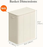 Lifewit Triple Laundry Hamper with Lid, Removable Laundry Bags, Ivory White - Image 5