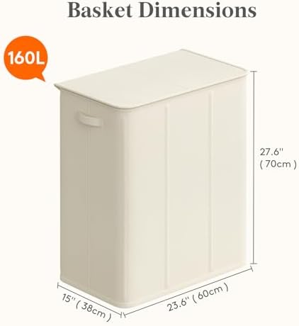 Lifewit Triple Laundry Hamper with Lid, Removable Laundry Bags, Ivory White - Image 5
