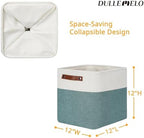 DULLEMELO Set Of 4 Cube Storage Bins, Fabric Storage Basket for Shelves Closet Nursery Toy Storage, 12 inch Fabric Storage Cubes Bins Canvas Organization Baskets (White&Deep Green) - Image 2