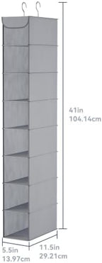 Whitmor Hanging Shoe Organizer, 8 Shelves-Hanging Closet Organizer, Hanging Shoe Rack for Small Closet, Hanging Shelves for Storage Shoes Clothes 11.5" D x 5.5" W x 41" H, Gray - Image 2