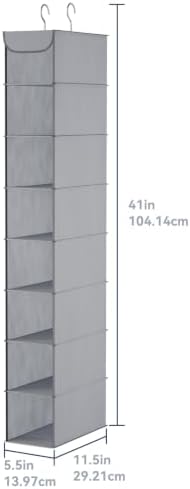 Whitmor Hanging Shoe Organizer, 8 Shelves-Hanging Closet Organizer, Hanging Shoe Rack for Small Closet, Hanging Shelves for Storage Shoes Clothes 11.5" D x 5.5" W x 41" H, Gray - Image 2