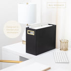 BLU MONACO | Black Leather Magazine Basket with Gold Handles | Floor Magazine Rack & Newspaper Stand | Modern Bathroom and Home Storage Organizer - Image 2