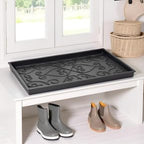Small Rubber Boot Tray with Raised Scrollwork | Indoor Outdoor Shoe & Mud Tray for Entryway, Garden, Car Trunk – Black - Image 4