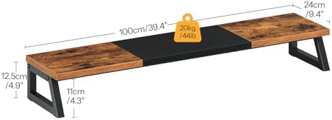 HOOBRO Dual Monitor Stand Riser, 39 Inch Large Computer Monitor Stand for 2 Monitors, Computer Monitor Riser, Desk Shelf Organizer for Office Desk, Accessories, Rustic Brown and Black BF121CJ01 - Image 2