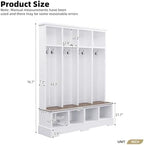 Merax Farmhouse Hall Tree with Bench and Shoe Storage, 59" Entryway Bench with Coat Rack, 8 Hooks and Top Compartments, 3-in-1 Entryway Hall Tree for Hallway, Living Room, White - Image 2