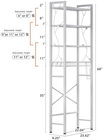 Over-The-Toilet Storage Rack, 4-Tier Bathroom Organizer Shelf Over Toilet with Adjustable Shelf and Basket, Freestanding Space Saver Bathroom Shelves Above Toilet for Room (Pure White) - Image 2