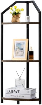 Fun Memories 3 Tier Corner Shelf, 40” Corner Shelf Stand, Corner Bookshelf Plant Stand, Storage Shelf for Bathroom, Living Room, Kitchen,Grey Home Office, Brown by FunMemories