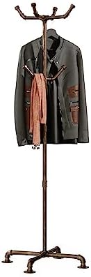 Industrial Coat Rack, Metal Pipe Coat Rack Stand Freestanding with 6 Hooks, Heavy Duty Coat Tree Sturdy Coat Racks for Entryway, Hallway, Bedroom (Vintage gold) by THRONKENGER