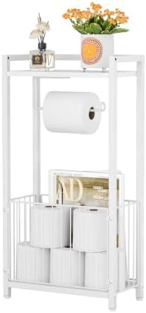 Freestanding Toilet Paper Holder with Storage Shelf, White by X-cosrack