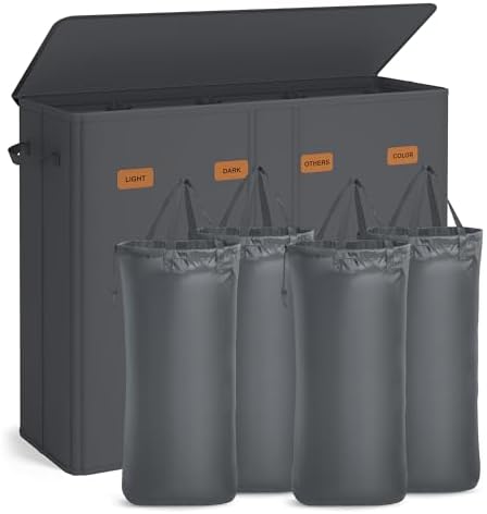 SONGMICS 210L Laundry Hamper, 4-Compartment Laundry Sorter with Lid by SONGMICSbySONGMICSHOME