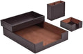 4 Pack Leather Office Supplies/Desk Organizer for Letter Paper Tray,Sticky Note Holder,Pen Cup,Stackable Small Letter Mail Sorter Tray,Workspace Decor for Women Men (Brown, 4-piece set) by RHCSZ