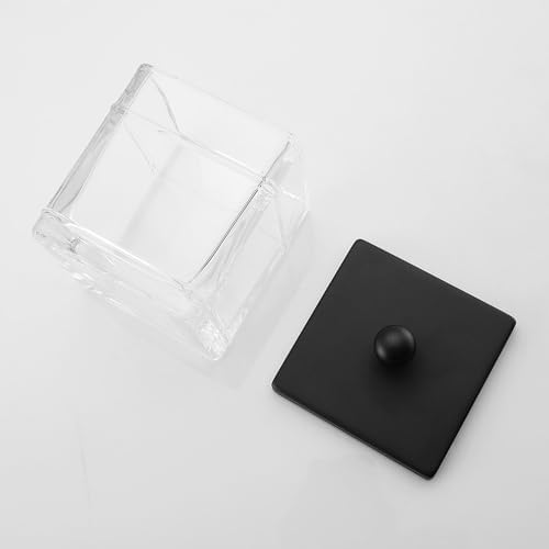 Glass Cotton Jar Holder 2 Pack– Matte Black Lid, Elegant Bathroom Storage Canister for Qtips, Cotton Balls, Floss, Makeup Organizer, Vanity & Bathroom Organization - Image 6