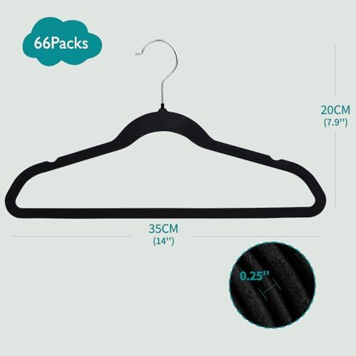 ManGotree 14 Inch Kids Velvet Hangers Felt Children's Hangers 66 Pack Black - Image 3