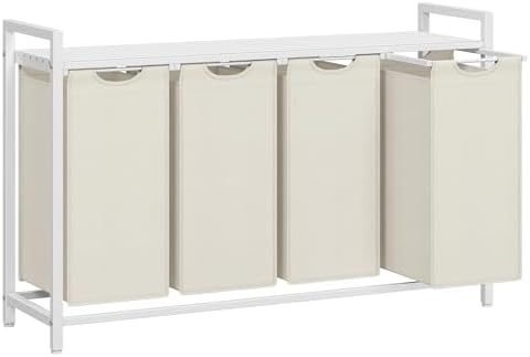 VASAGLE Laundry Hamper with Shelf, 4 Pull-Out Bags, 4 x 10.6 Gallons (40L) by VASAGLEbySONGMICSHOME