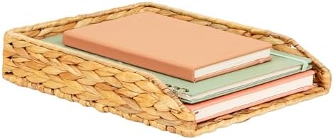 Mind Reader Rattan Paper Tray with Iron Frame, Desktop Organizer, Holds Letter Size Documents, Brown by MindReader