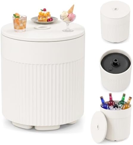 Tangkula 3-in-1 Umbrella Side Table (White) by TANGKULA