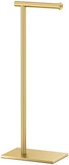 Gatco 1431B Freestanding Toilet Paper Holder Stand, Modern Bathroom Toilet Tissue Holder with Weighted Rectangle Base, Brushed Brass Finish, 22.25 Inch by Gatco