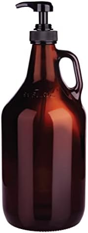 Large Amber Pump Bottle for Salons, Shampoo, Conditioner, Hair Serum, Gel - Half Gallon Glass Jug Pump Dispenser - 64 oz Capacity - Pack of 1- by Kitchentoolz by KITCHENTOOLZ