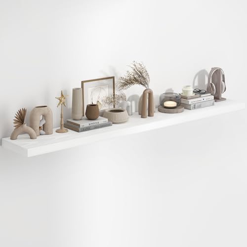 Fun Memories 72 Inch Long Floating Shelves for Wall, 72x9.3 Large Floating Shelf for Bedroom, Kitchen, Bathroom, Wall Mounted Rustic Wood Shelves with Invisible Bracket for Books, Decor, White by FunMemories