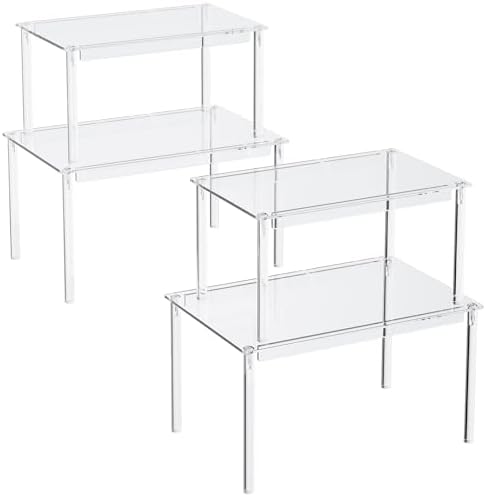 Delamu Cabinet Shelves, Clear Stackable Acrylic Storage Risers with Heavy Duty Support, Cabinet Organizer Shelf for Spices, Seasonings, Jars, Pantry, Kitchen Counter, Easy Assembly by DELAMU