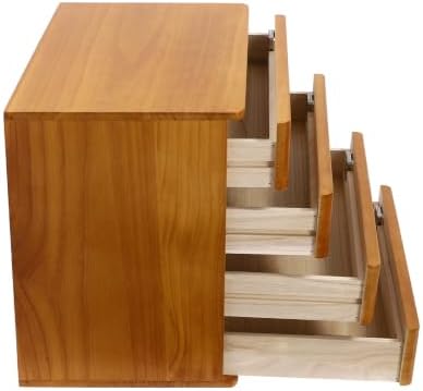 Lockable Desk Organizer Wooden Desktop Drawers Office Flat Files Storage Box Locking Countertop Storage Cabinet (Wood Yellow, 4-Tier) - Image 4