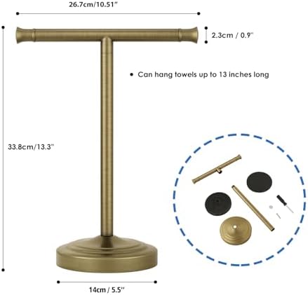 RUMOSE Antique Brass Hand Towel Holder Stand Countertop Towel Rack - Image 7