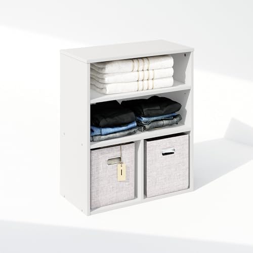 Furinno Reed Closet Organizers and Storage, 3-Tier Closet Organizer, Open Shelf Closet Storage, for Wardrobe, Bedroom, Living Room, White - Image 4