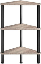 HOOBRO Corner Shelf Stand, Industrial 3-Tier Wall Corner Bookshelf with Metal Frame, Plant Display Shelf, Bookcase for Small Spaces, Living Room, Greige and Black BG30CJ01 by HOOBRO